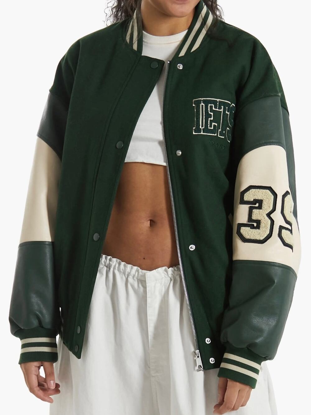 Iets Frans Varsity Jacket Unisex Relax Green Logo Women's L